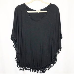 Kori poncho style blouse black tassels size small